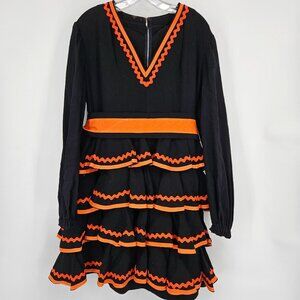 Western Boho Dress Extra Large Midi Dance Ruffle Layer Pleated Belt Long Sleeve
